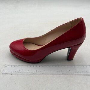 Miss Left Red Women's Low Platform Chunky High Heels Slip On Round Toe Pump